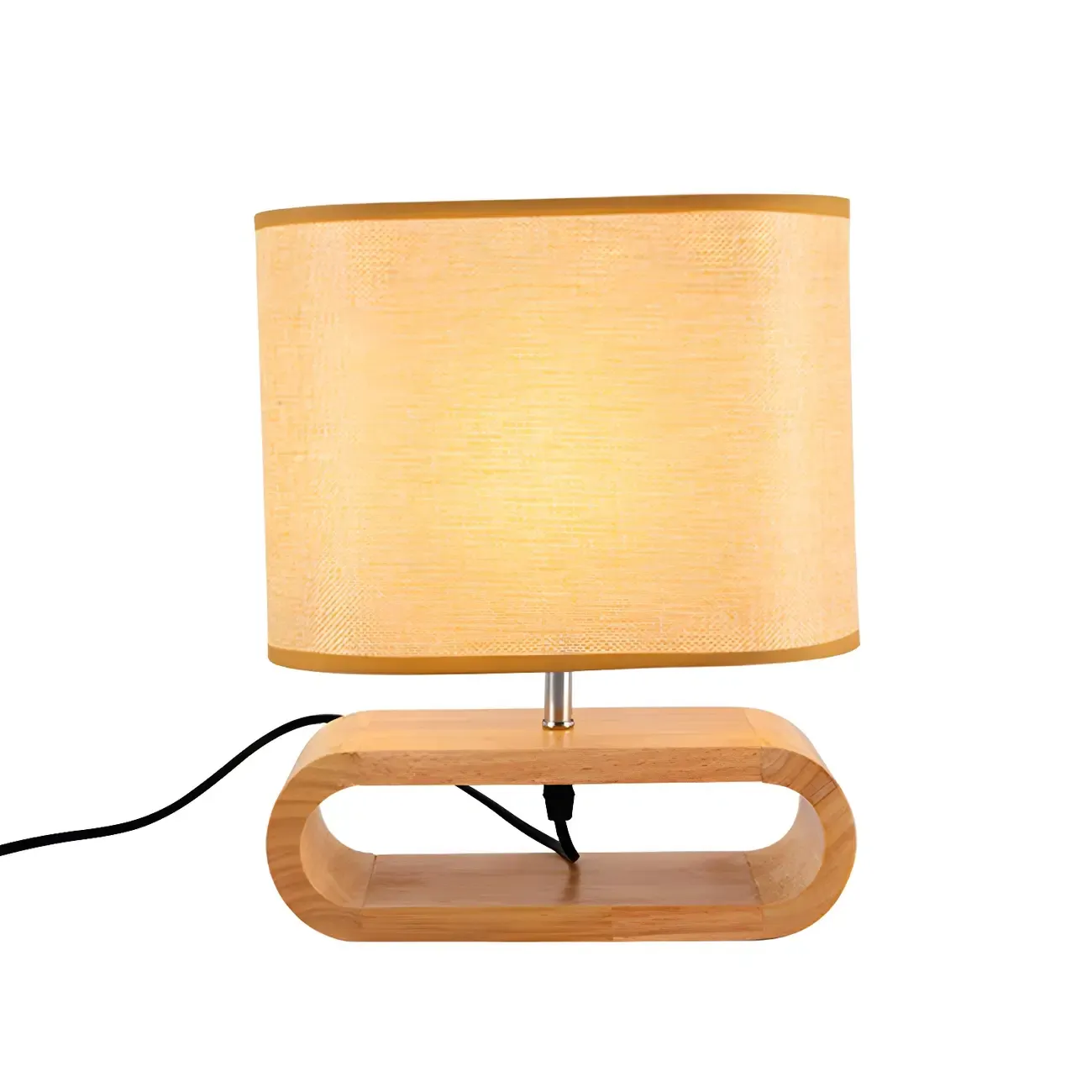 Bedside Wood LED Plug In Table Lamp in Fabric Shade Image - 6