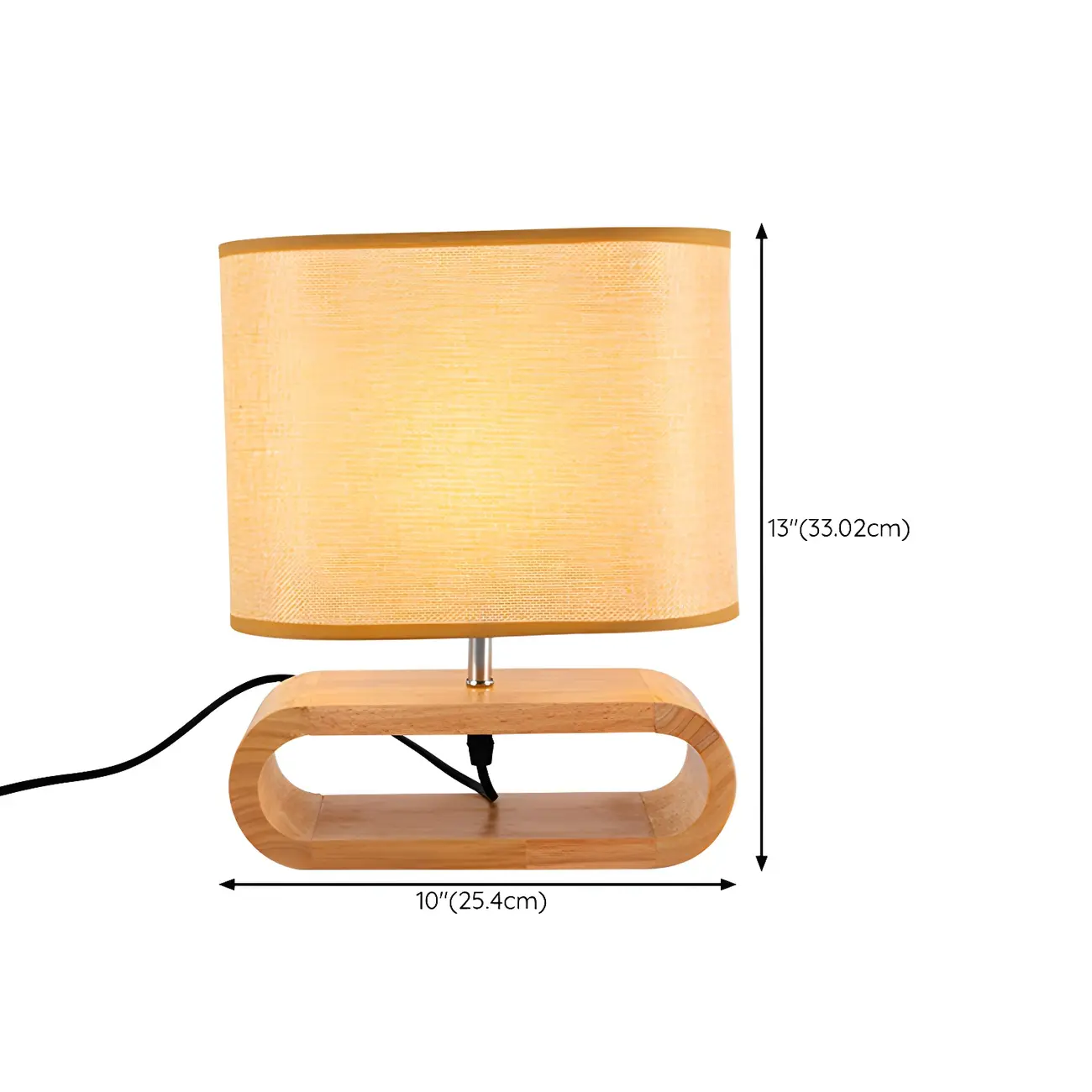 Bedside Wood LED Plug In Table Lamp in Fabric Shade #size | homeyfad
