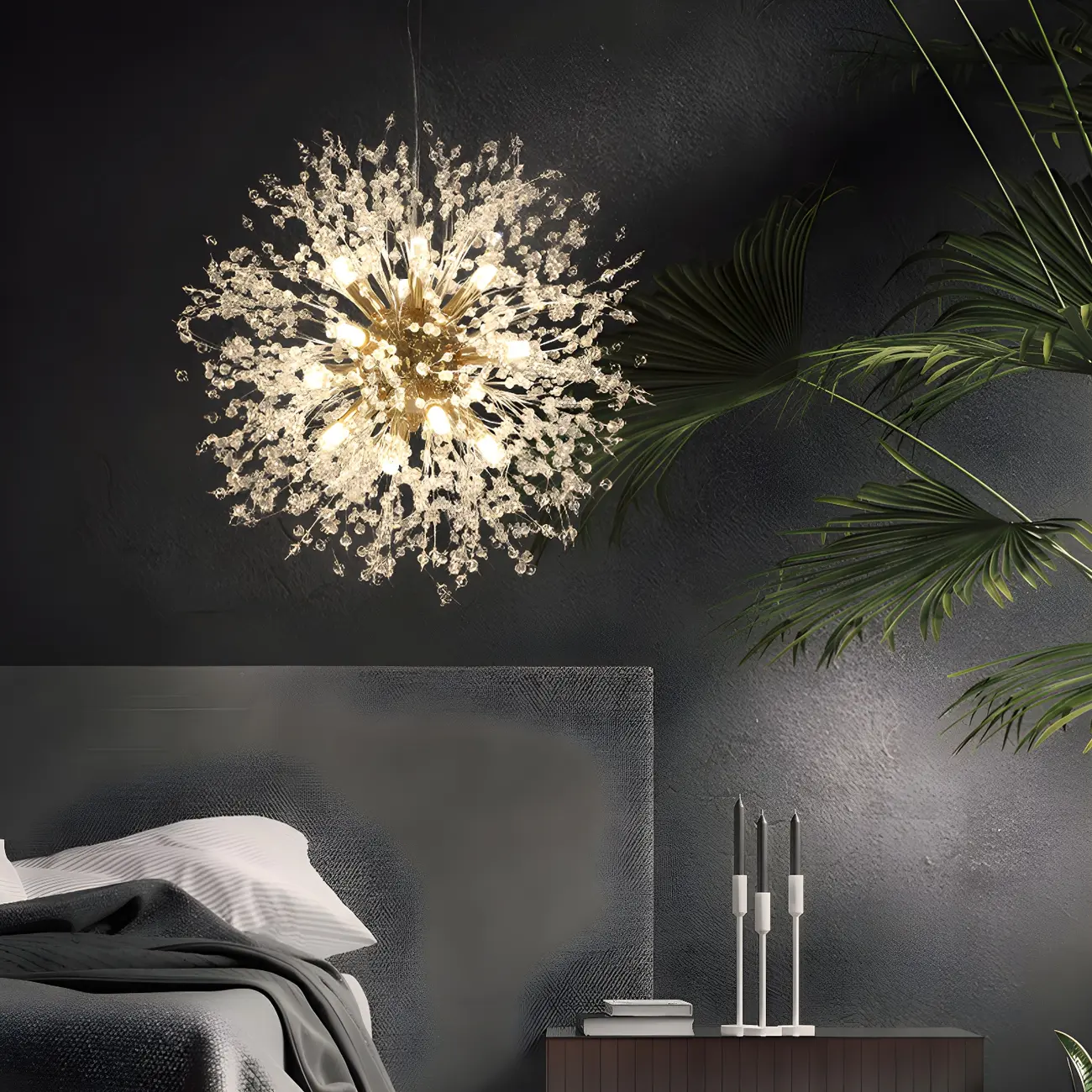 Gold Crystal Explosion Glass Modern Black Chandelier Image - 2 | homeyfad