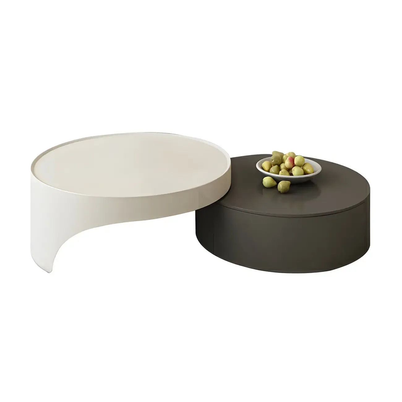 Grey Round Modern Wood Drawer Coffee Table Image - 7