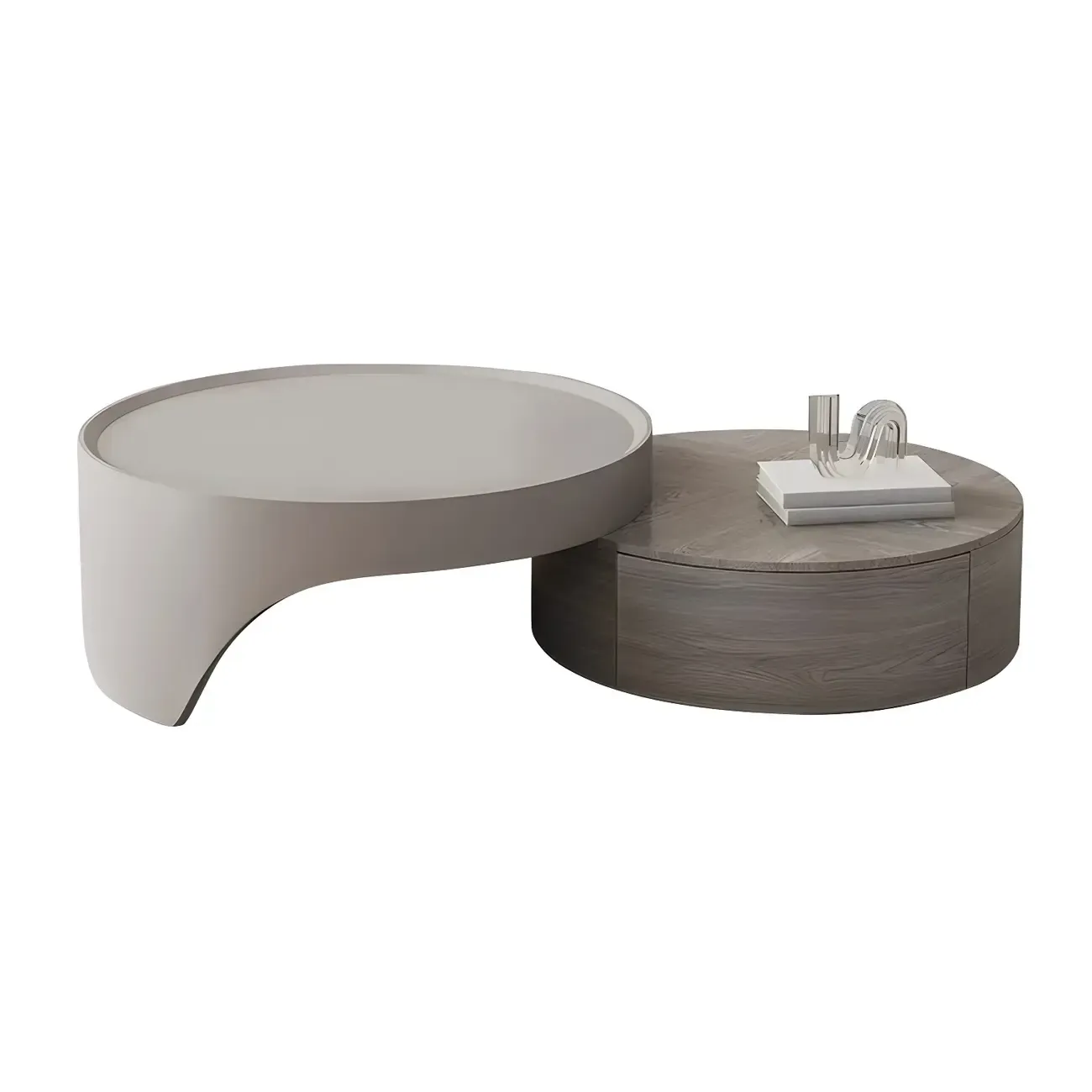 Grey Round Modern Wood Drawer Coffee Table Image - 8