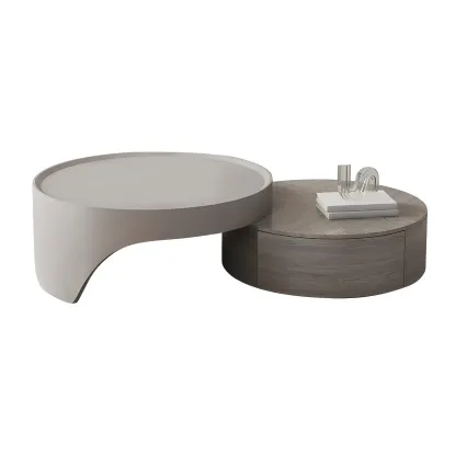 Grey Round Modern Wood Drawer Coffee Table Image - 8