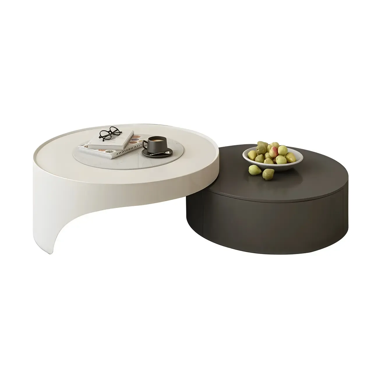 Grey Round Modern Wood Drawer Coffee Table Image - 9