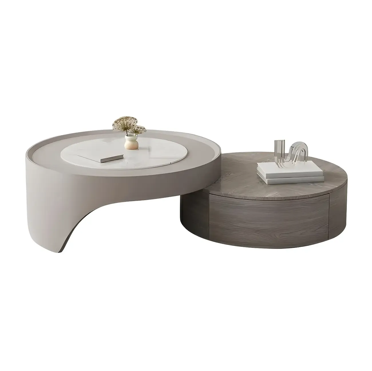 Grey Round Modern Wood Drawer Coffee Table | HomeyFad