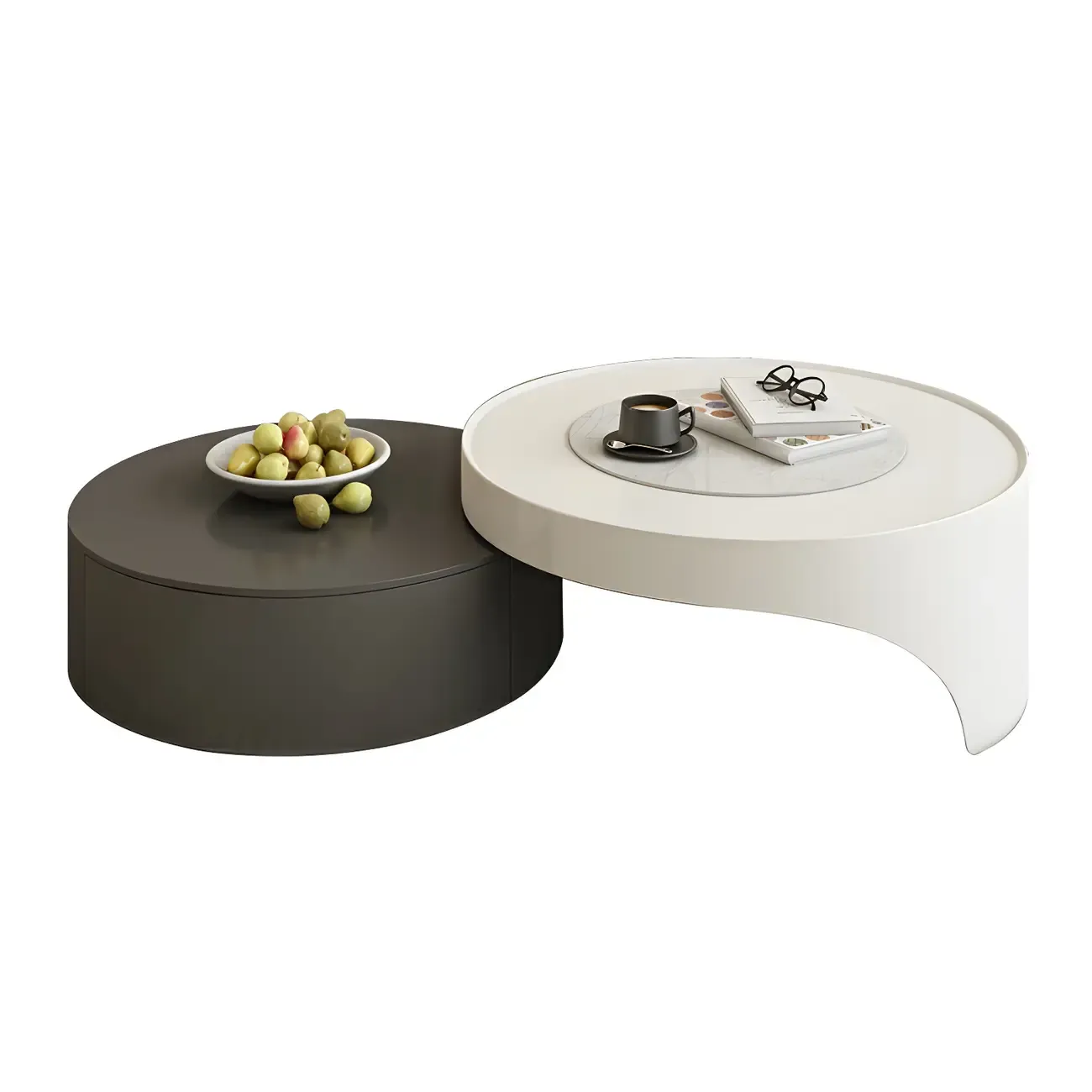 Grey Round Modern Wood Drawer Coffee Table Image - 11