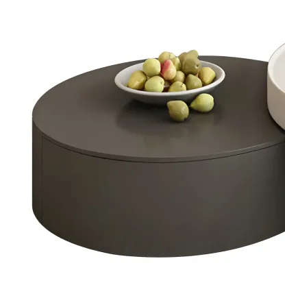 Grey Round Modern Wood Drawer Coffee Table Image - 12