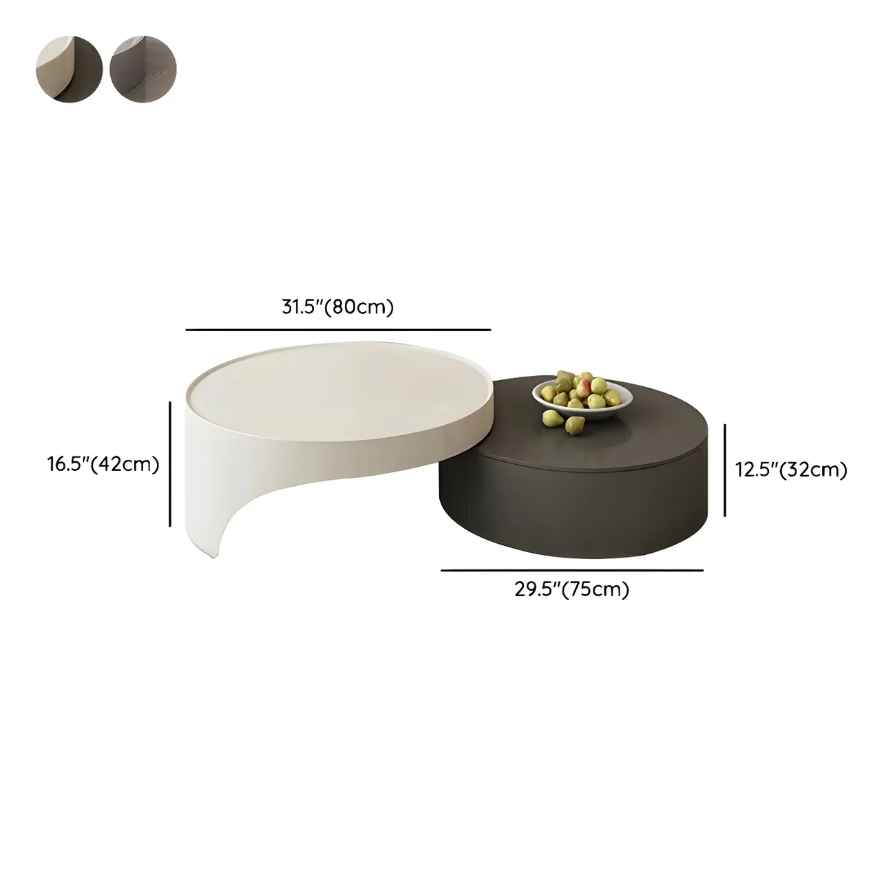 Grey Round Modern Wood Drawer Coffee Table #size | homeyfad