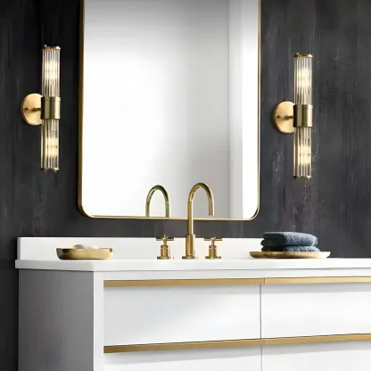 Stylish Gold Tube Vanity Light with Glass Shade for Bathroom Image - 1