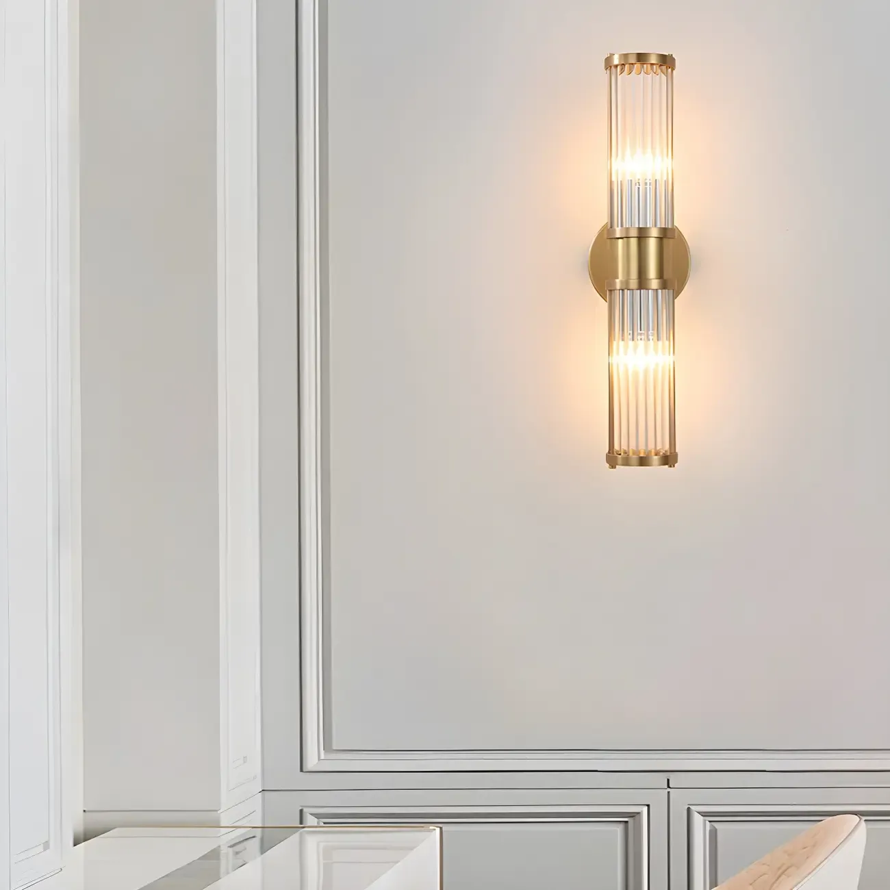 Stylish Gold Tube Vanity Light with Glass Shade for Bathroom Image - 13