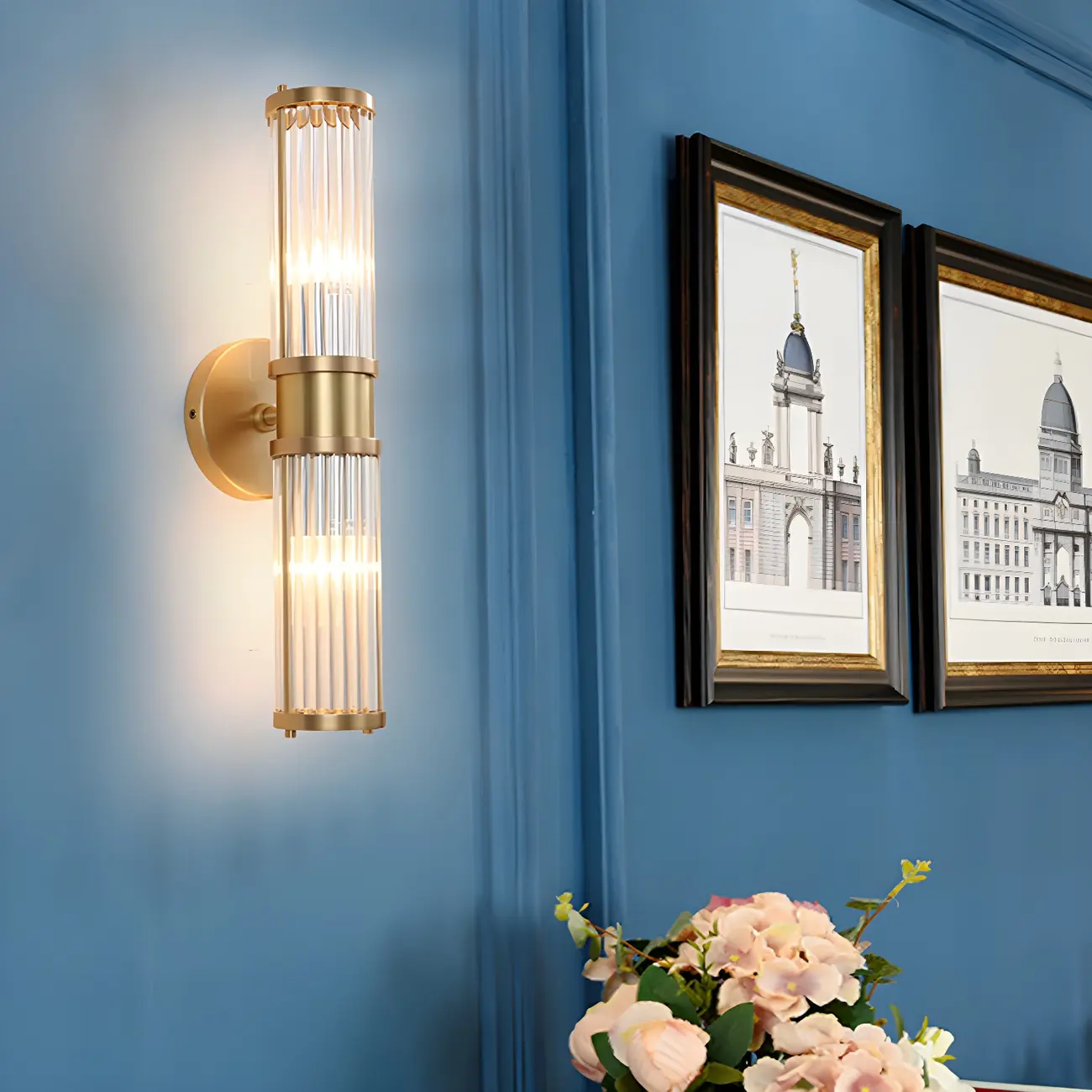 Stylish Gold Tube Vanity Light with Glass Shade for Bathroom Image - 17 | homeyfad