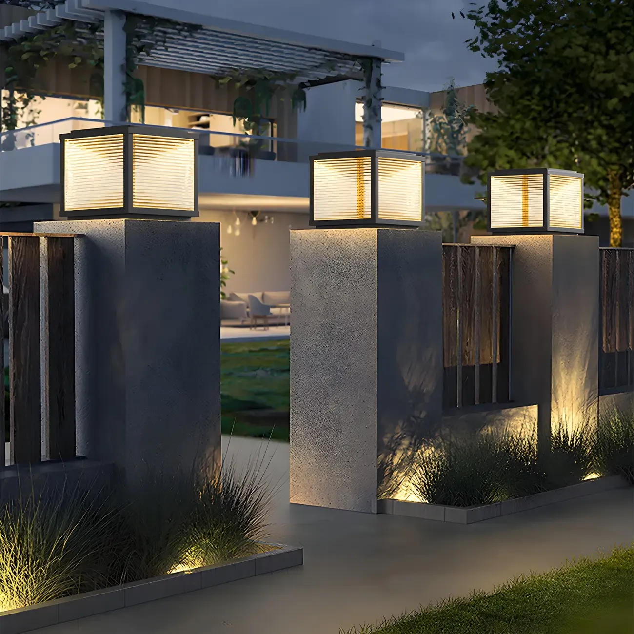 Solar Black Metal Modern Cube Post Cap Light Image - 3