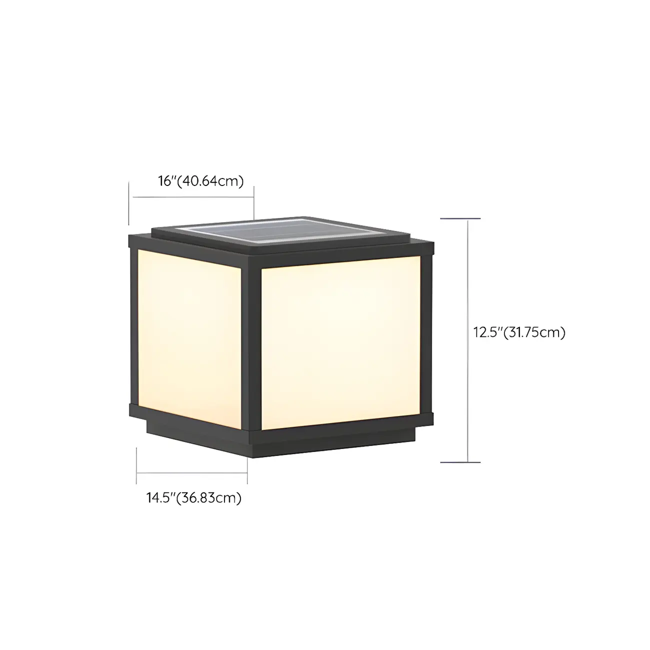 Solar Black Metal Modern Cube Post Cap Light #size | homeyfad