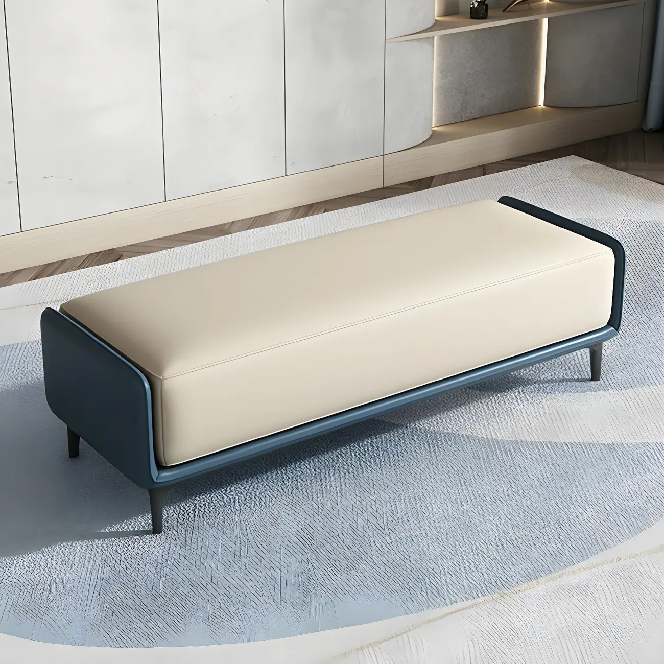15" Wide Upholstered Rectangle Leather Bedroom Bench with Storage Image - 6 | homeyfad