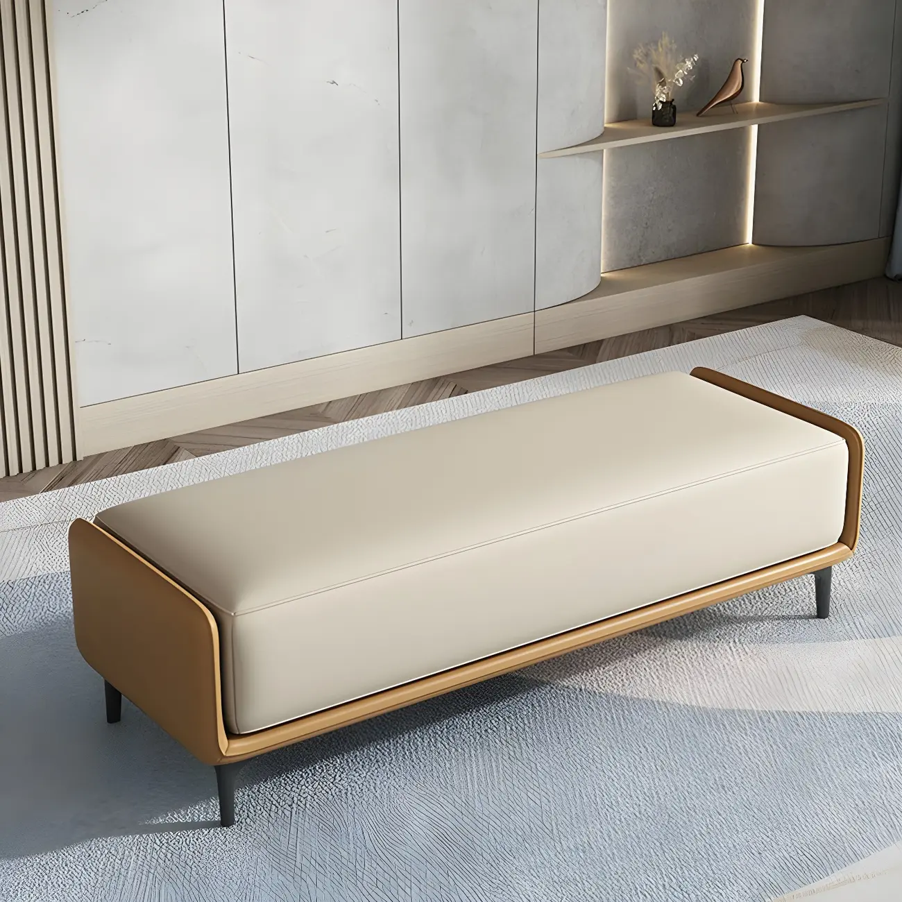 15" Wide Upholstered Rectangle Leather Bedroom Bench with Storage Image - 8 | homeyfad