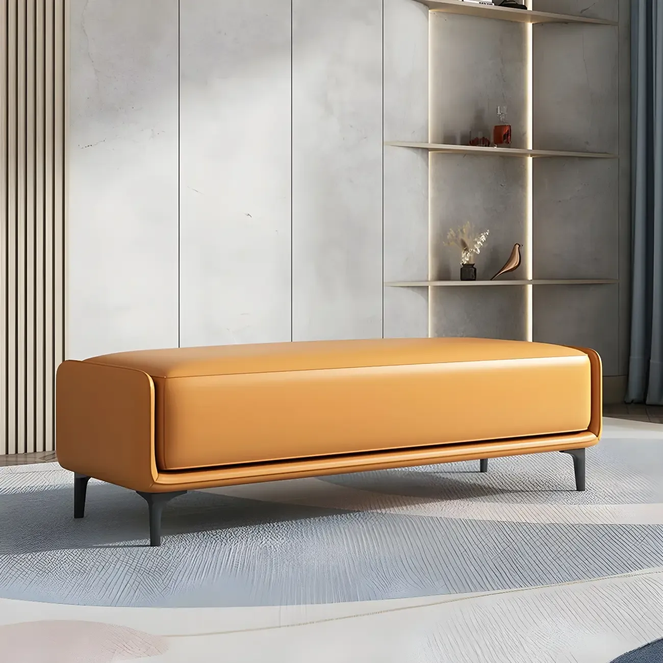 15" Wide Upholstered Rectangle Leather Bedroom Bench with Storage Image - 1