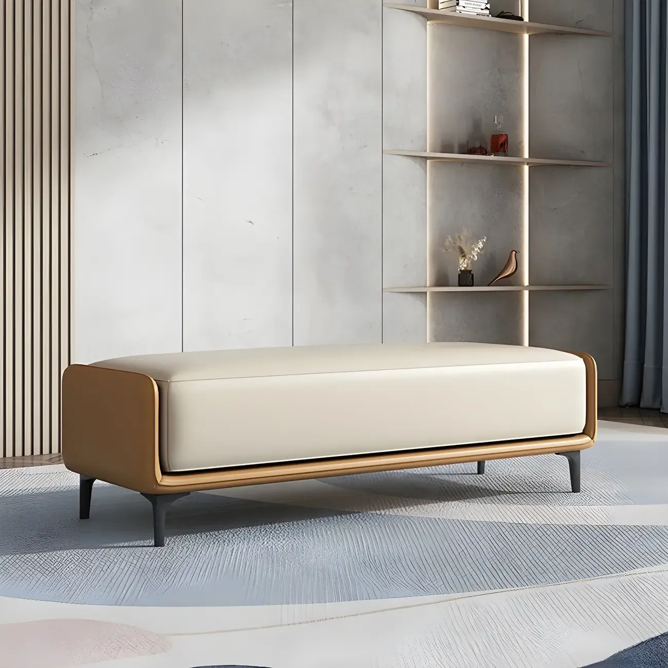 15" Wide Upholstered Rectangle Leather Bedroom Bench with Storage Image - 3