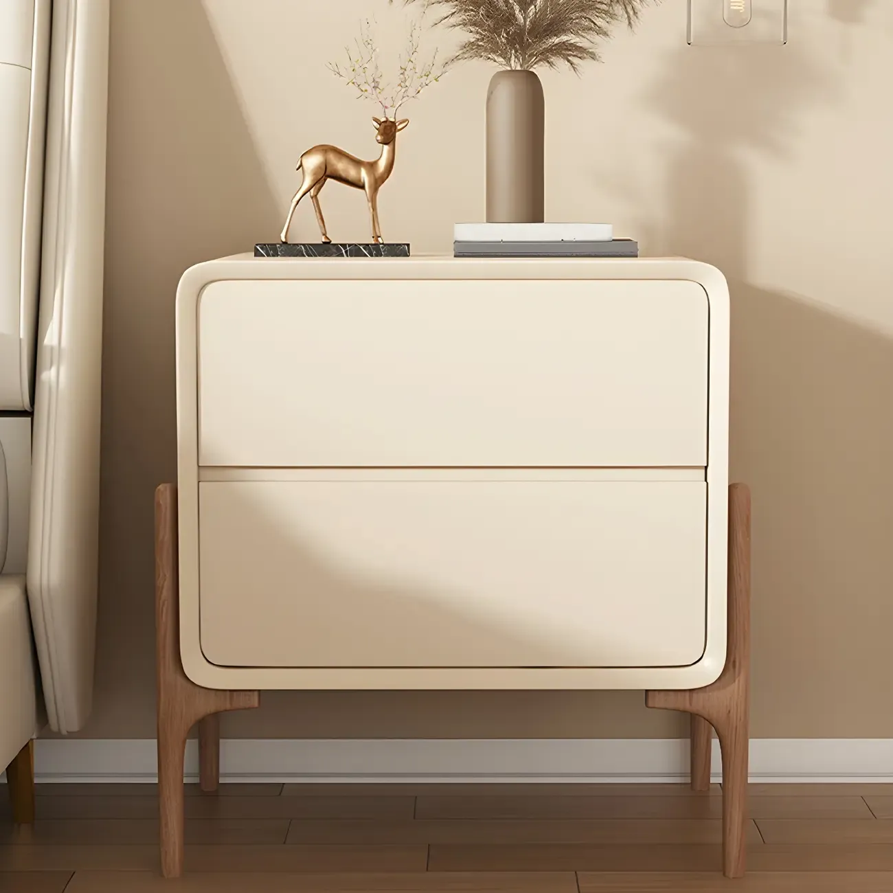 Morandi Cubic Leather Wood Small Bedside Table Image - 1