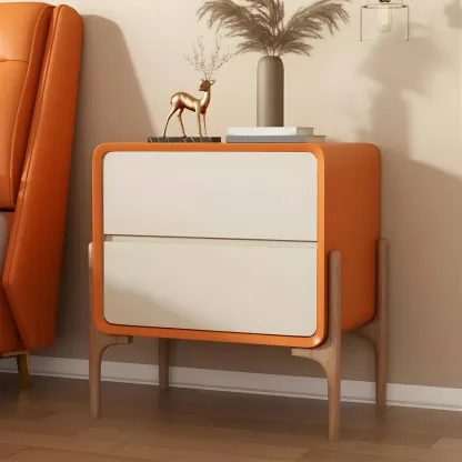 Morandi Cubic Leather Wood Small Bedside Table Image - 3