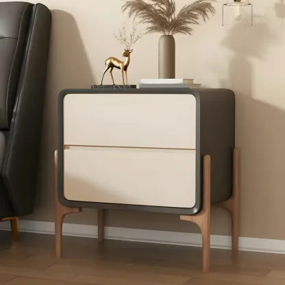 Morandi Cubic Leather Wood Small Bedside Table Image - 10