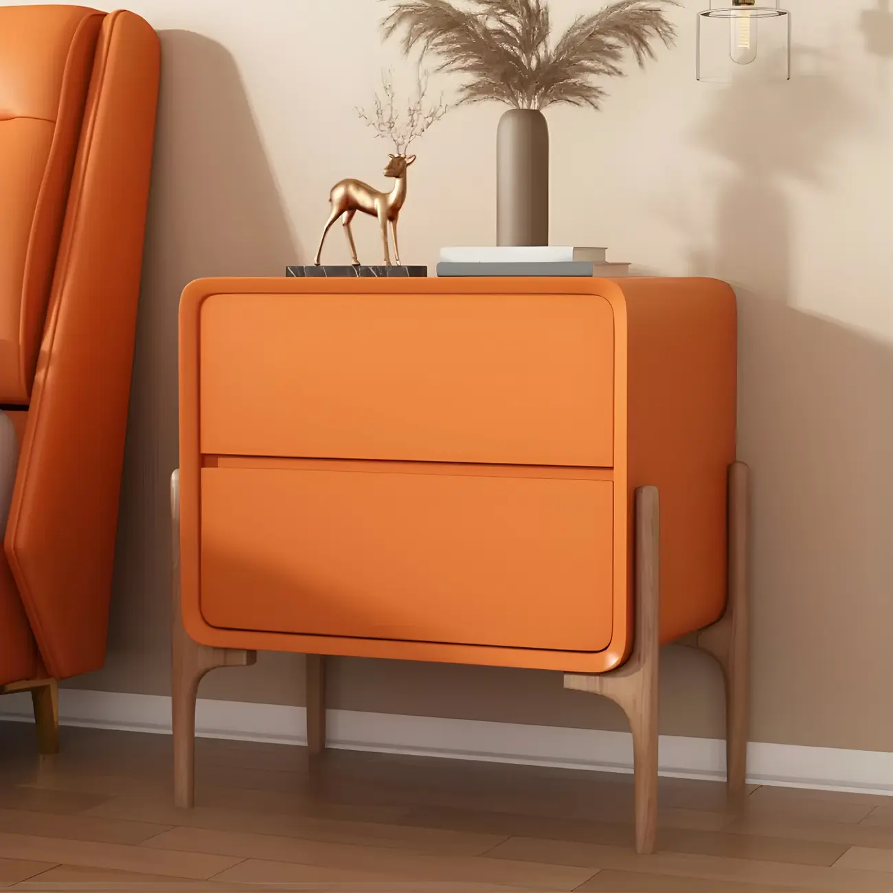 Morandi Cubic Leather Wood Small Bedside Table Image - 15 | homeyfad