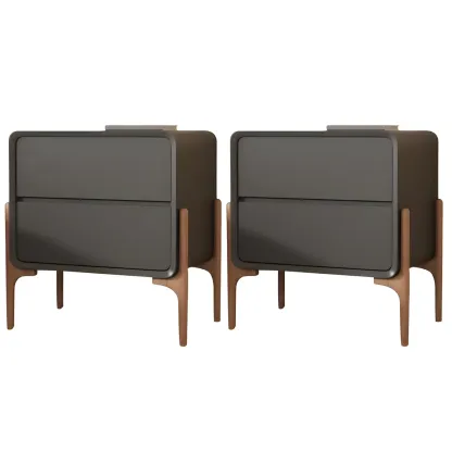 Morandi Cubic Leather Wood Small Bedside Table Image - 18