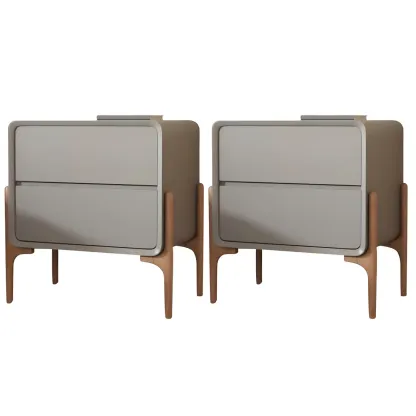 Morandi Cubic Leather Wood Small Bedside Table Image - 19