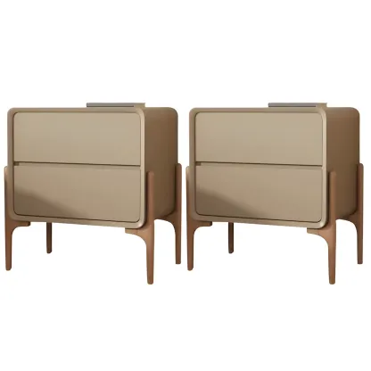 Morandi Cubic Leather Wood Small Bedside Table Image - 20