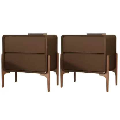 Morandi Cubic Leather Wood Small Bedside Table Image - 21