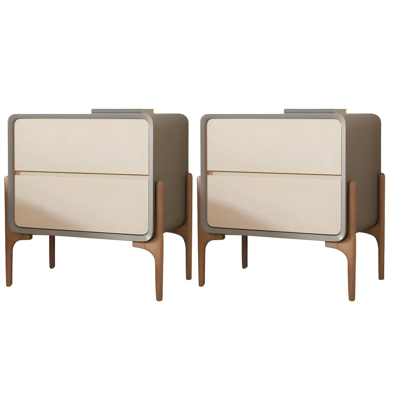 Morandi Cubic Leather Wood Small Bedside Table Image - 23