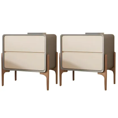 Morandi Cubic Leather Wood Small Bedside Table Image - 23