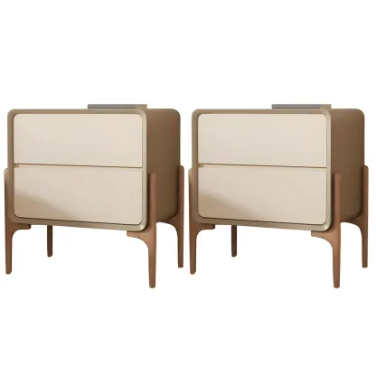 Morandi Cubic Leather Wood Small Bedside Table Image - 24