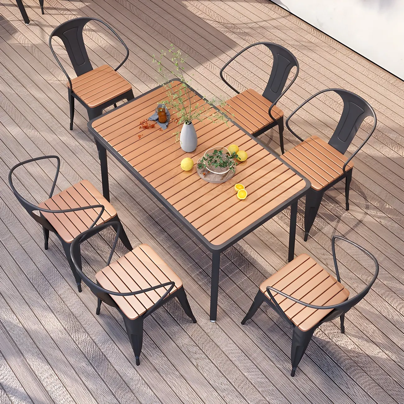 Outdoor Brown Wood Iron Dining Table Image - 1 | homeyfad