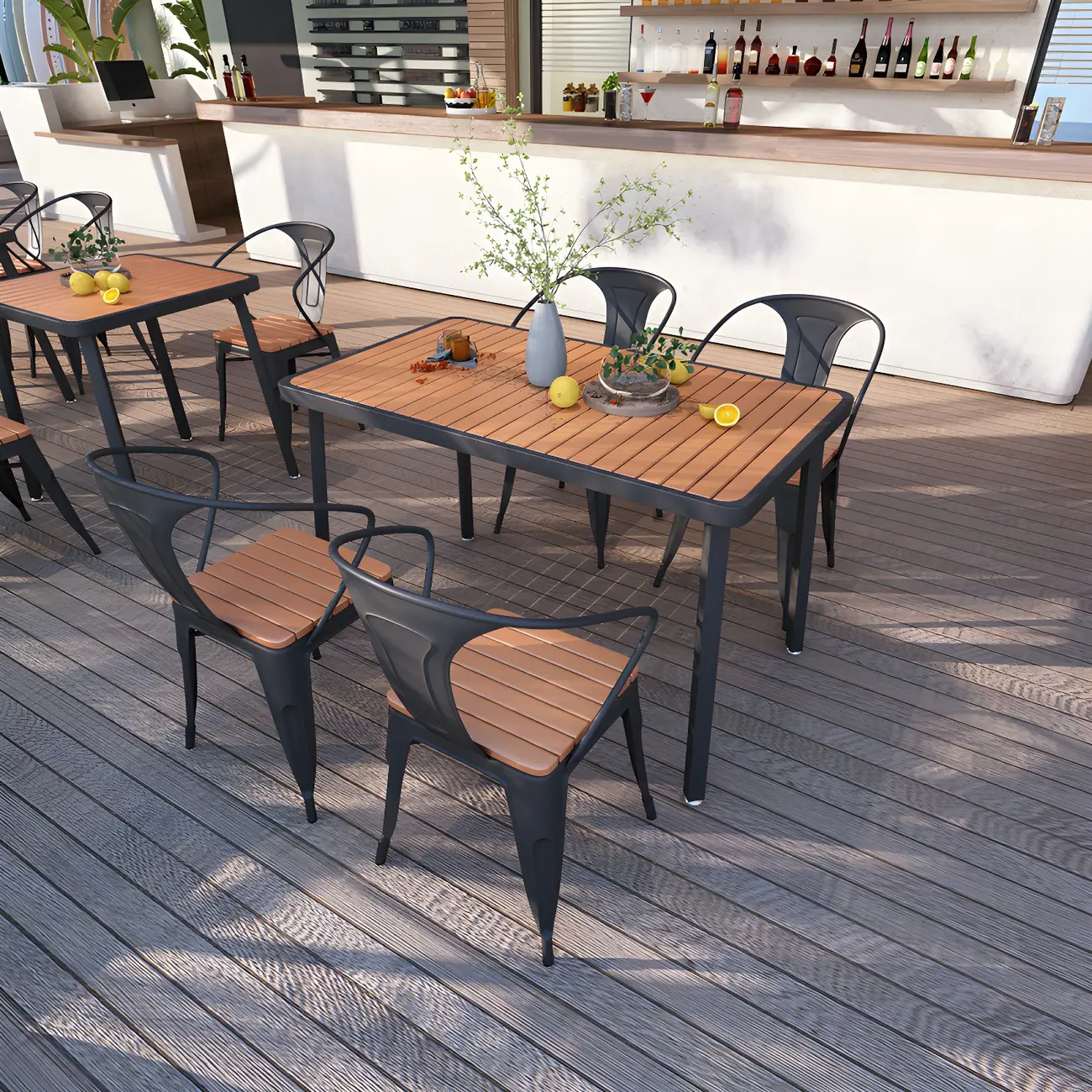 Outdoor Brown Wood Iron Dining Table Image - 2 | homeyfad