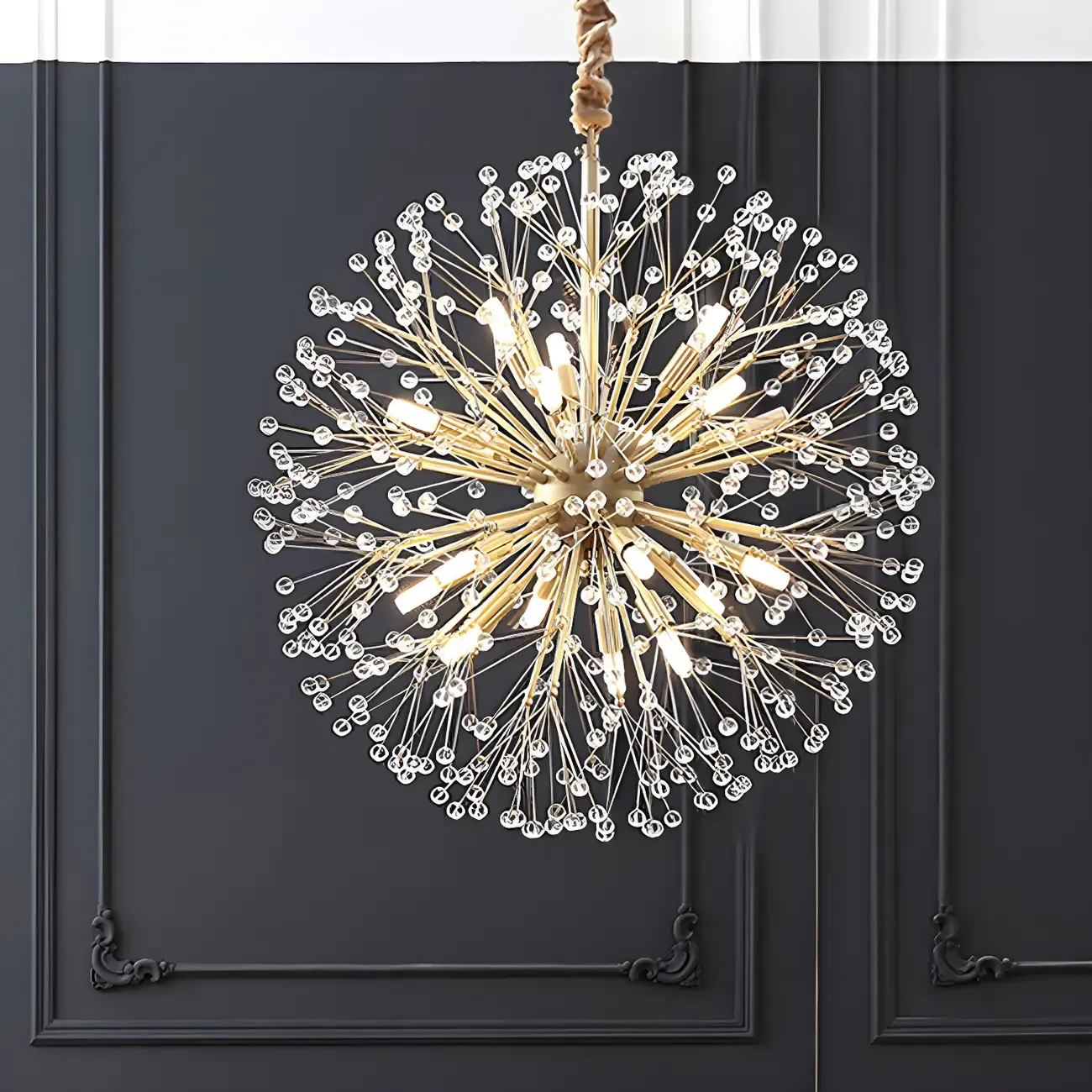Gold Crystal Spherical Metal Modern Chandelier Image - 1