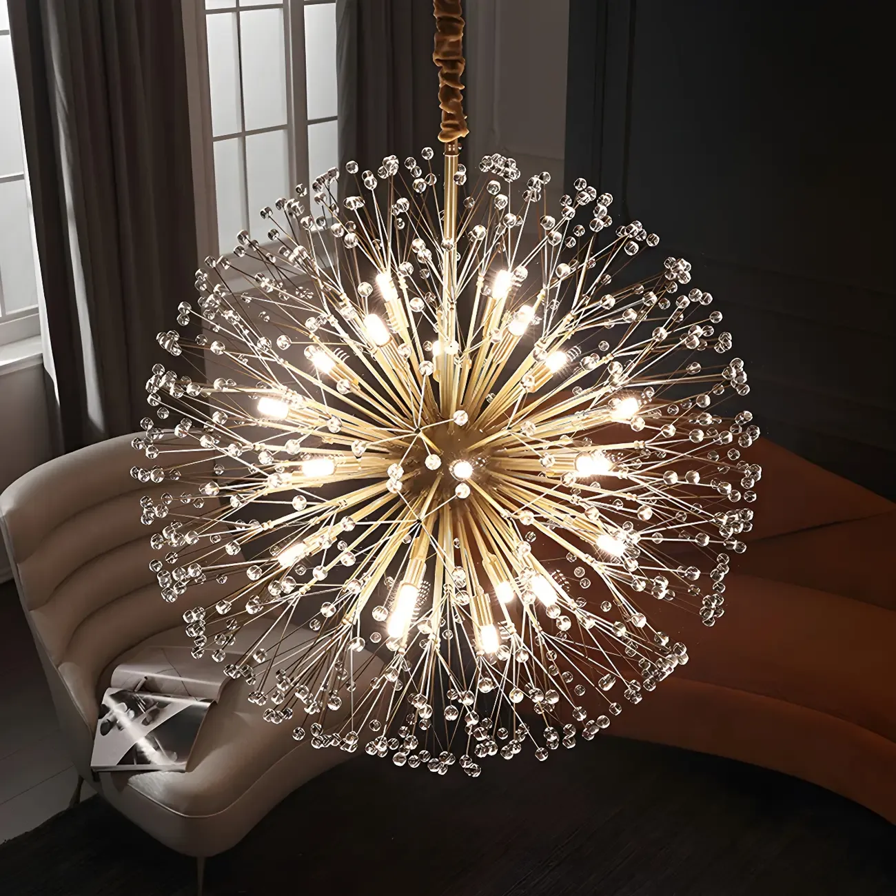 Gold Crystal Spherical Metal Modern Chandelier Image - 5