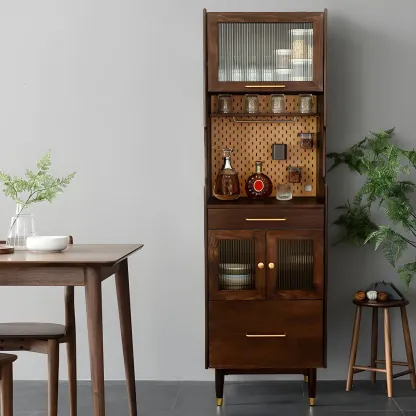 Stylish Wooden Display Cabinet with Glass Doors for Dining Room Image - 2