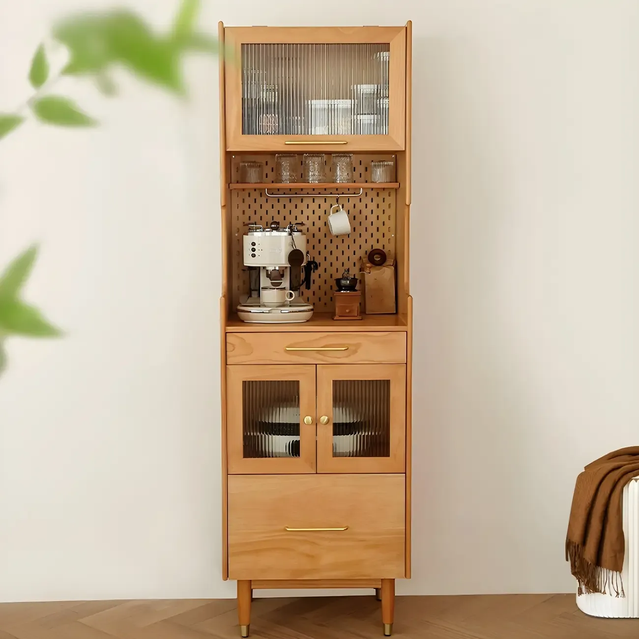 Stylish Wooden Display Cabinet with Glass Doors for Dining Room Image - 3