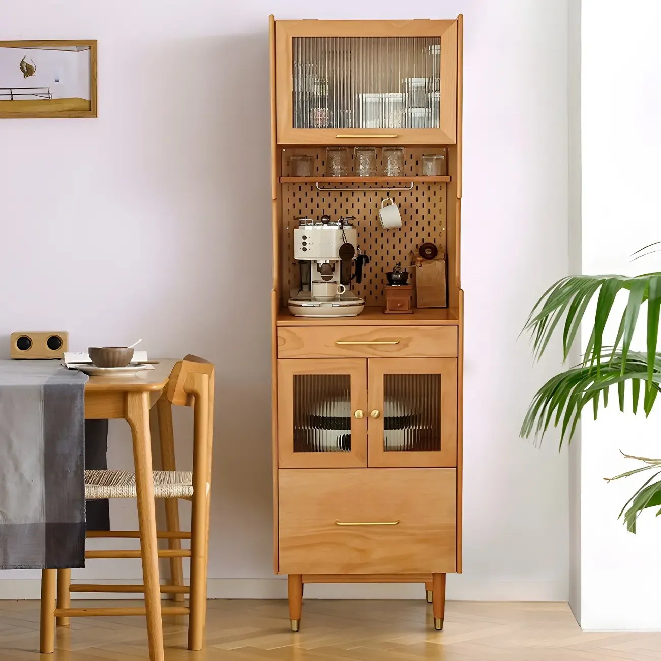 Stylish Wooden Display Cabinet with Glass Doors for Dining Room Image - 4
