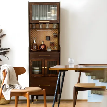 Stylish Wooden Display Cabinet with Glass Doors for Dining Room Image - 10