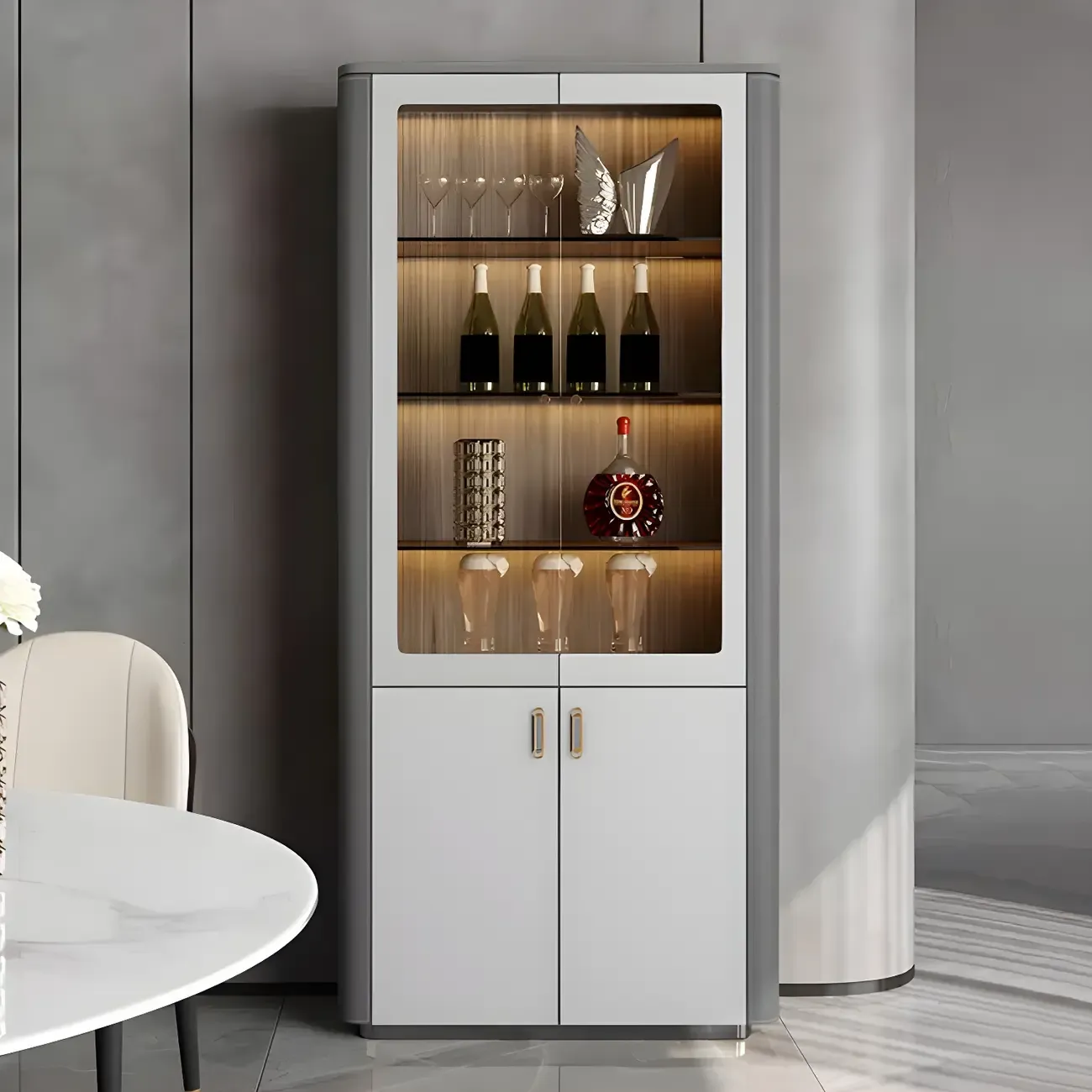 Durable Wooden Display Cabinet with Glass Doors for Home Decor Image - 2