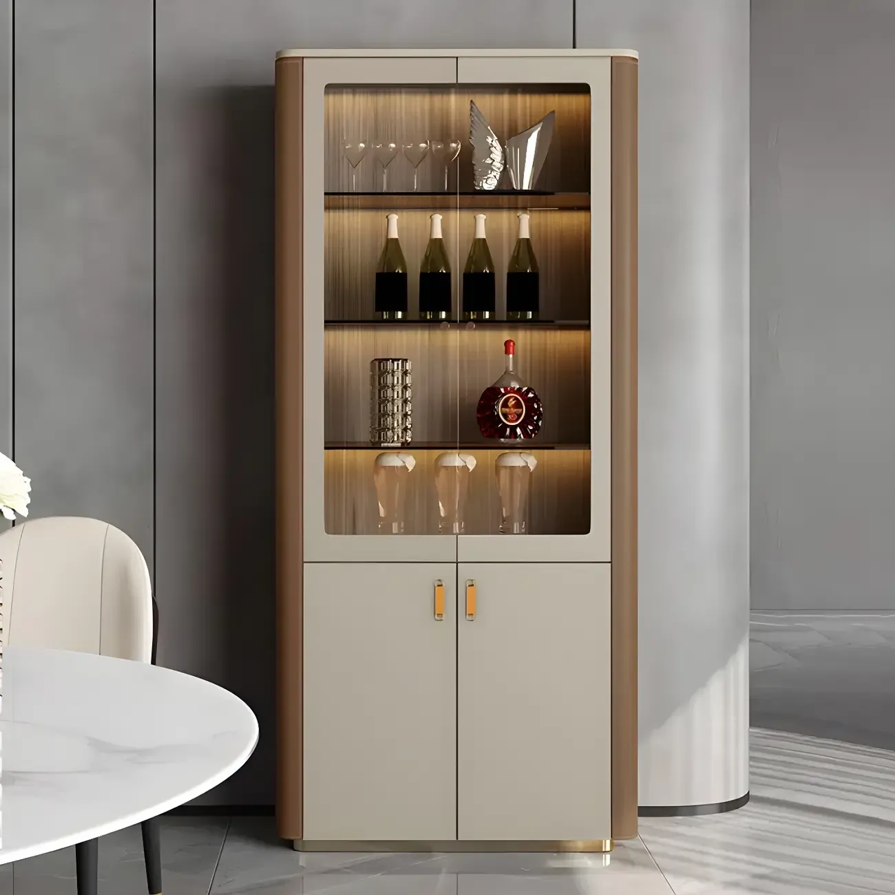 Durable Wooden Display Cabinet with Glass Doors for Home Decor Image - 3