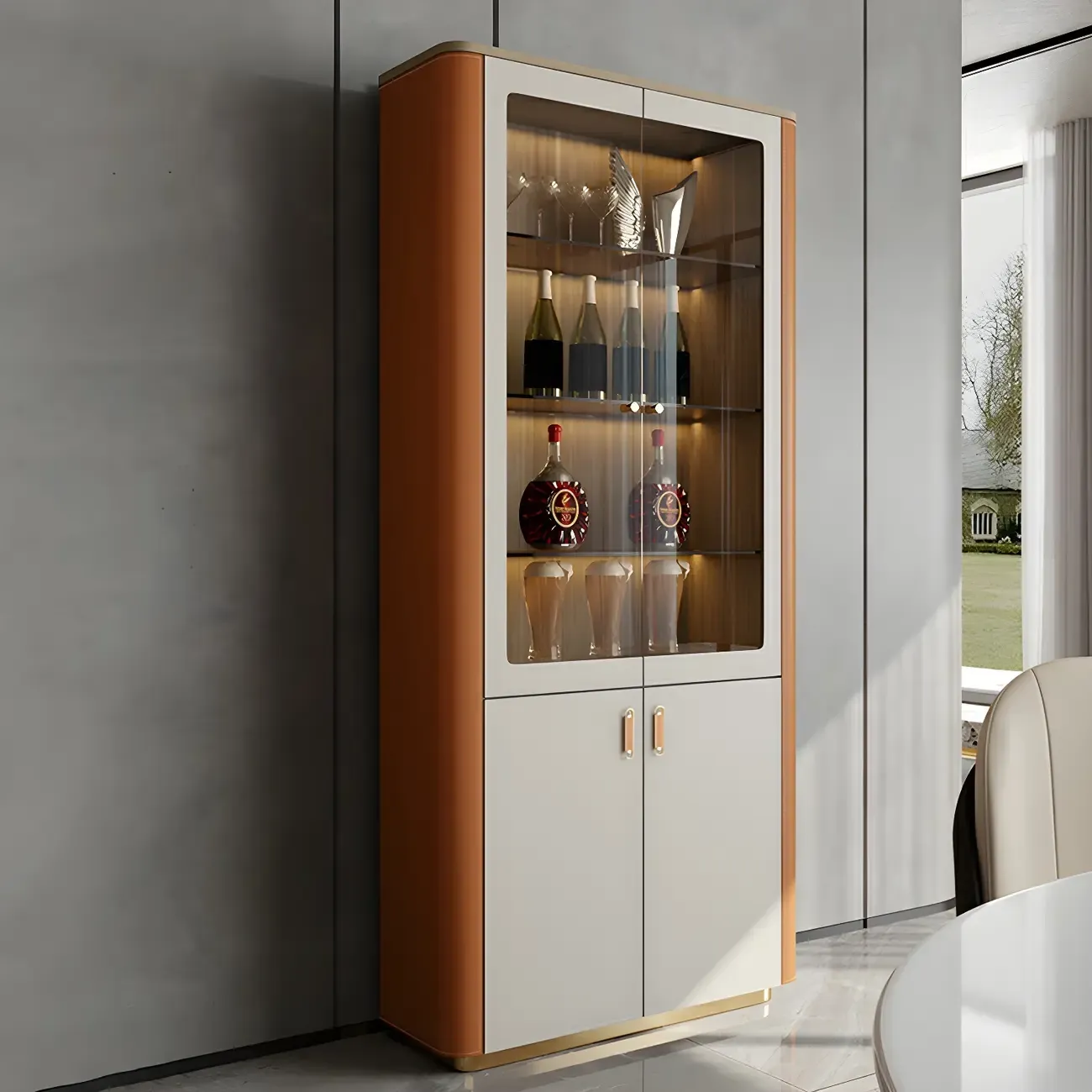 Durable Wooden Display Cabinet with Glass Doors for Home Decor Image - 4