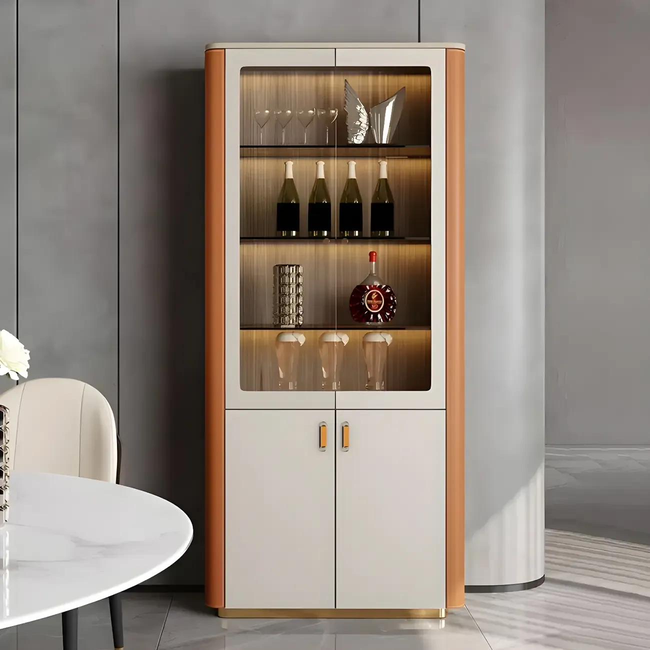 Durable Wooden Display Cabinet with Glass Doors for Home Decor Image - 5