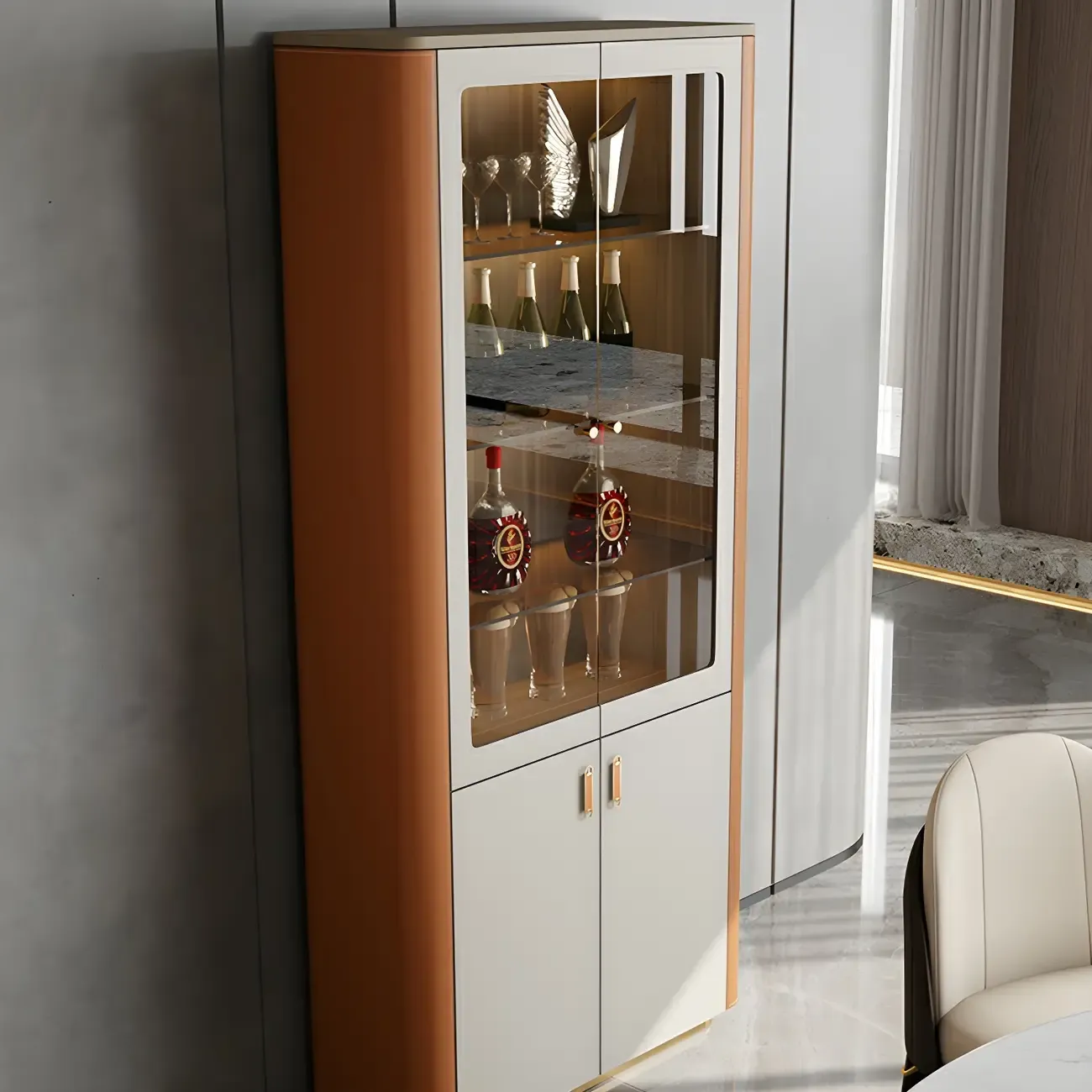 Durable Wooden Display Cabinet with Glass Doors for Home Decor Image - 6