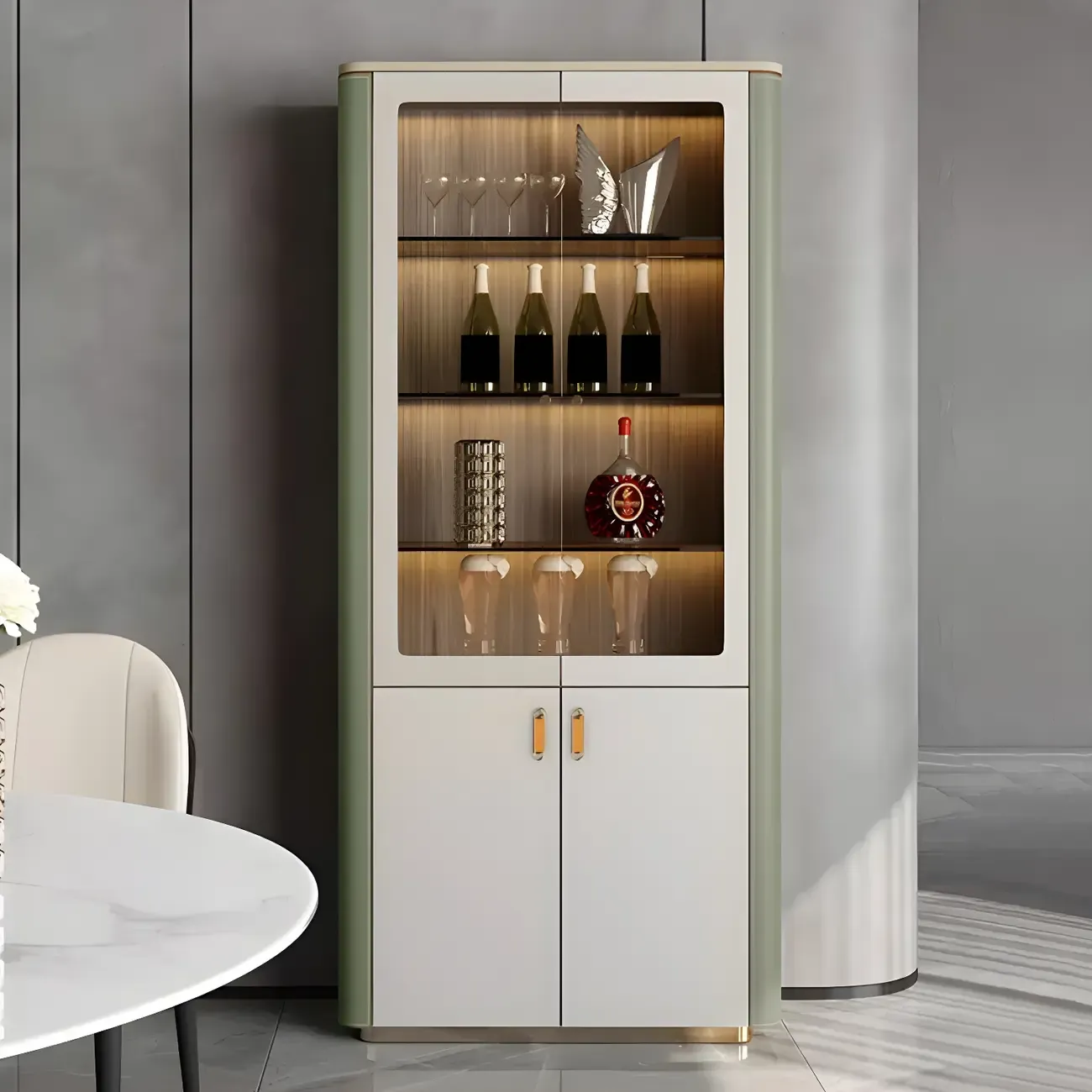 Durable Wooden Display Cabinet with Glass Doors for Home Decor Image - 7