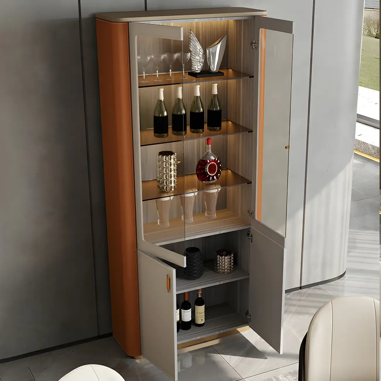 Durable Wooden Display Cabinet with Glass Doors for Home Decor Image - 8