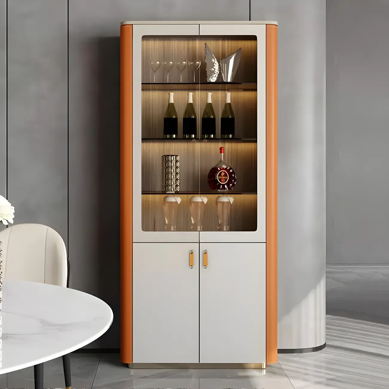 Durable Wooden Display Cabinet with Glass Doors for Home Decor Image - 9