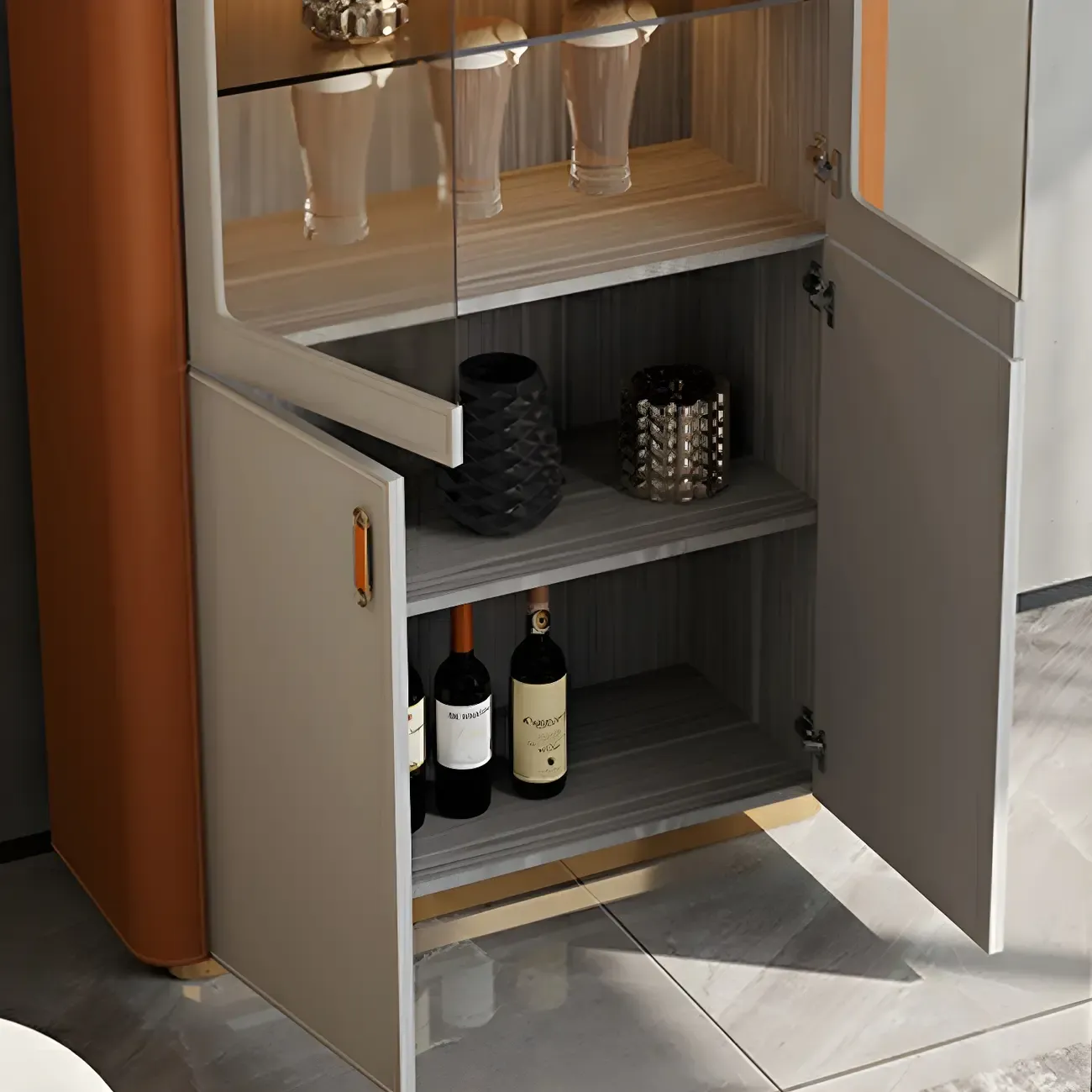 Durable Wooden Display Cabinet with Glass Doors for Home Decor Image - 11