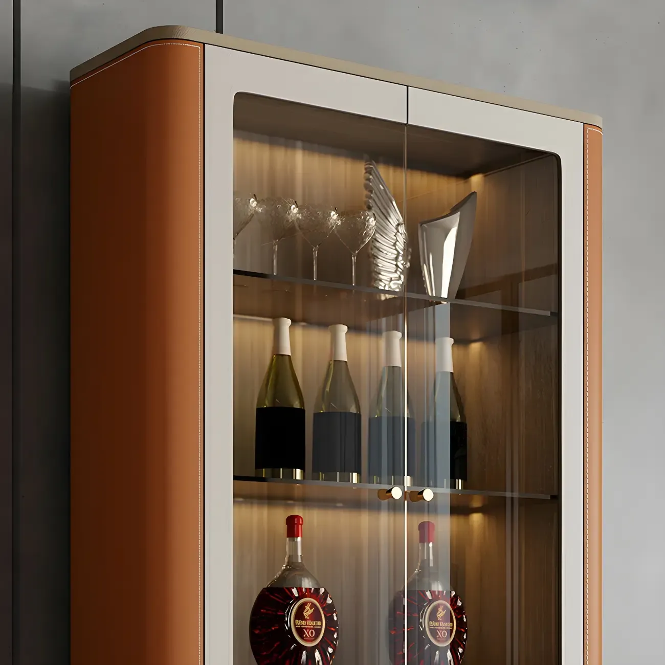 Durable Wooden Display Cabinet with Glass Doors for Home Decor Image - 12