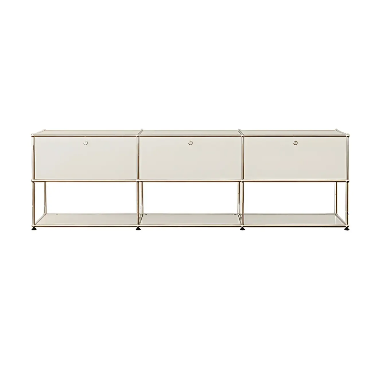 Minimalist White Wooden Dresser with Stainless Frame for Home Image - 2
